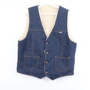 Vtg 70s Mens Medium Sherpa Lined Raw Denim Vest